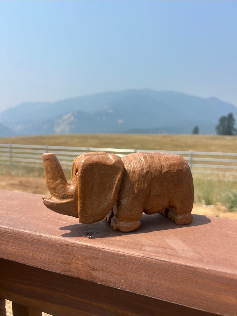 Hand-Carved Brown Possibly Clay Elephant Figurine -2.5 lbs!